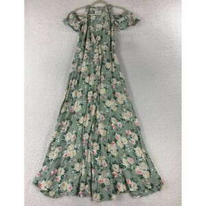 Privacy Please Maxi Dress Womens Small Green Floral Cold Shoulder Wrap V-Neck